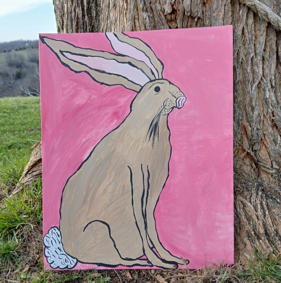 Rabbit Painting Whimsy Art - Picture 3 of 6